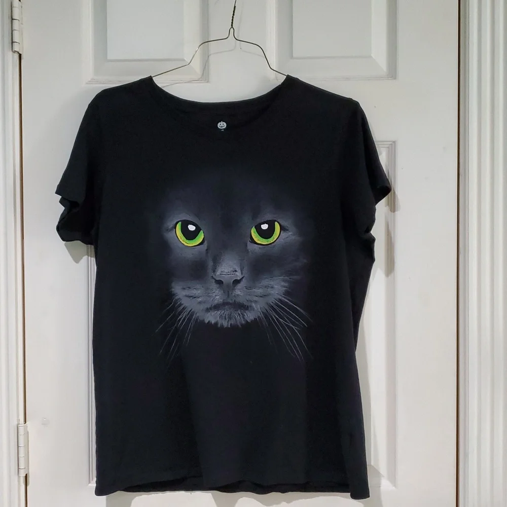 Black Cat Face T-Shirt Women Size 2X Halloween Party